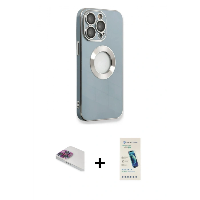 MARSİLYAN™- iPhone 13 Pro Max Kılıf İz Form Serisi - Şeffaf Pasifik Cam Ekran Koruyucu + Pers Alüminyum Kamera Lens - GI