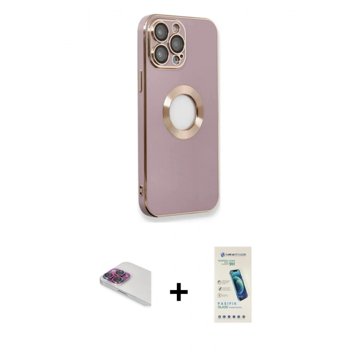 MARSİLYAN™- iPhone 13 Pro Max Kılıf İz Form Serisi - Şeffaf Pasifik Cam Ekran Koruyucu + Pers Alüminyum Kamera Lens - GI