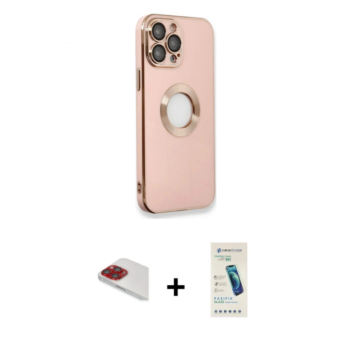 MARSİLYAN™- iPhone 13 Pro Max Kılıf İz Form Serisi - Şeffaf Pasifik Cam Ekran Koruyucu + Pers Alüminyum Kamera Lens - KI
