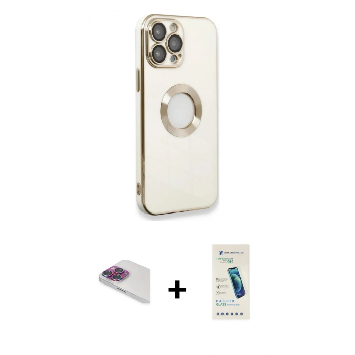 MARSİLYAN™- iPhone 13 Pro Max Kılıf İz Form Serisi - Şeffaf Pasifik Cam Ekran Koruyucu + Pers Alüminyum Kamera Lens - GI