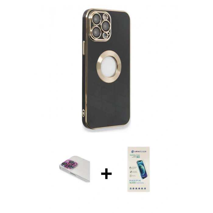 MARSİLYAN™- iPhone 13 Pro Max Kılıf İz Form Serisi - Şeffaf Pasifik Cam Ekran Koruyucu + Pers Alüminyum Kamera Lens - GI