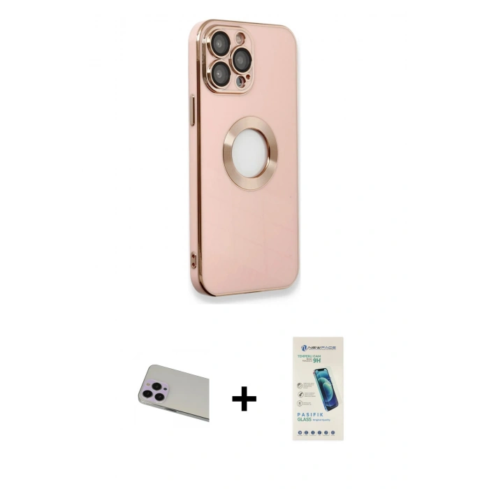MARSİLYAN™- iPhone 13 Pro Max Kılıf İz Form Serisi - Şeffaf Pasifik Cam Ekran Koruyucu + Rainbow Kamera Lens Koruma Cam - MR