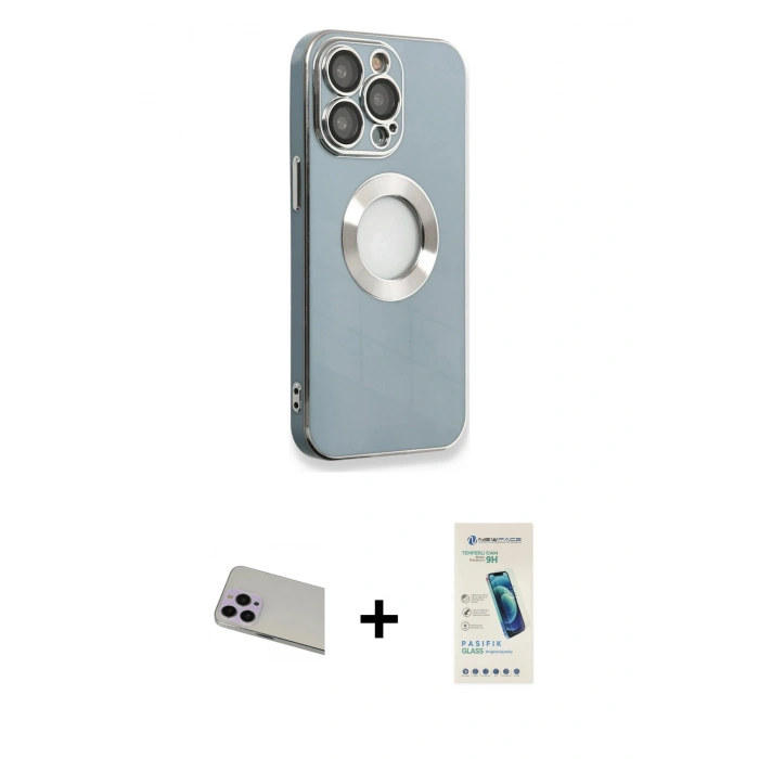 MARSİLYAN™- iPhone 13 Pro Max Kılıf İz Form Serisi - Şeffaf Pasifik Cam Ekran Koruyucu + Rainbow Kamera Lens Koruma Cam - MR