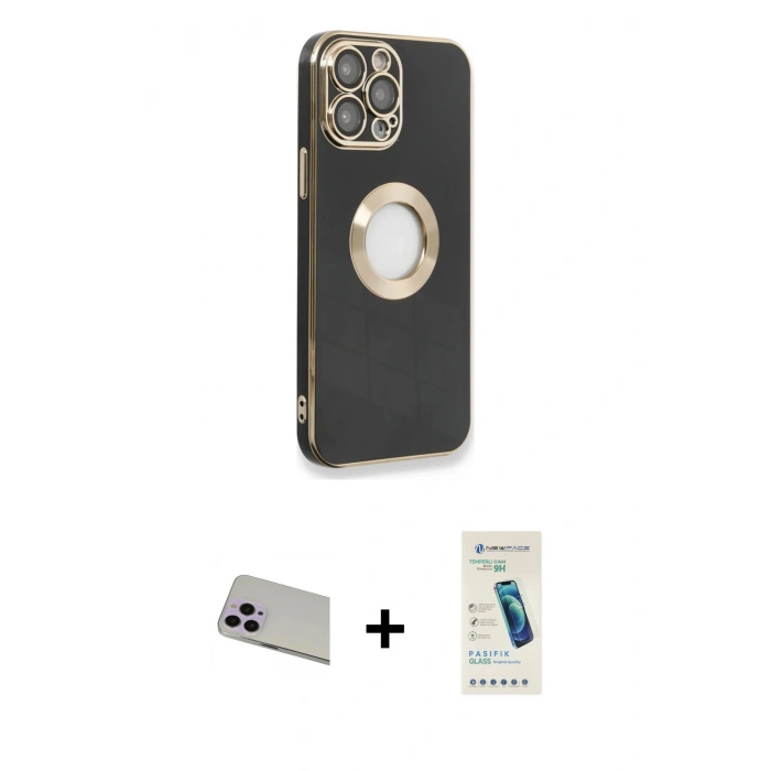 MARSİLYAN™- iPhone 13 Pro Max Kılıf İz Form Serisi - Şeffaf Pasifik Cam Ekran Koruyucu + Rainbow Kamera Lens Koruma Cam - MR