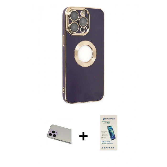 MARSİLYAN™- iPhone 13 Pro Max Kılıf İz Form Serisi - Şeffaf Pasifik Cam Ekran Koruyucu + Rainbow Kamera Lens Koruma Cam - MR