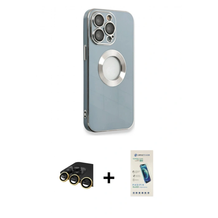 MARSİLYAN™- iPhone 13 Pro Max Kılıf İz Form Serisi - Şeffaf Pasifik Cam Ekran Koruyucu + Raze Metal Kamera Lens - GD