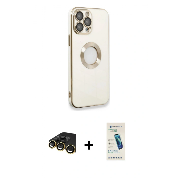 MARSİLYAN™- iPhone 13 Pro Max Kılıf İz Form Serisi - Şeffaf Pasifik Cam Ekran Koruyucu + Raze Metal Kamera Lens - GD