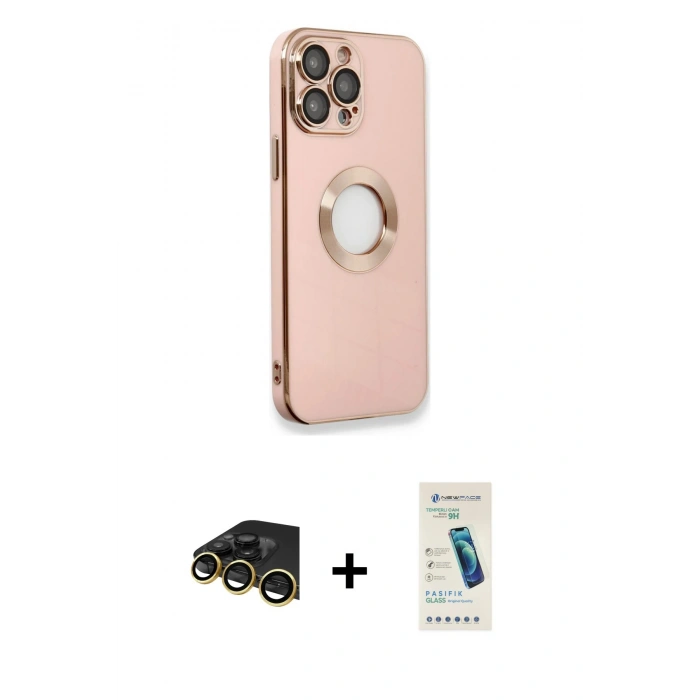 MARSİLYAN™- iPhone 13 Pro Max Kılıf İz Form Serisi - Şeffaf Pasifik Cam Ekran Koruyucu + Raze Metal Kamera Lens - GD
