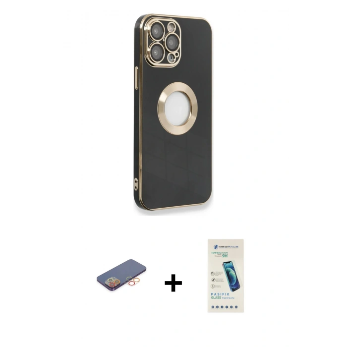 MARSİLYAN™- iPhone 13 Pro Max Kılıf İz Form Serisi - Şeffaf Pasifik Cam Ekran Koruyucu + Renkli Kamera Lens Koruma Cam - TU