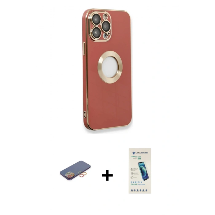 MARSİLYAN™- iPhone 13 Pro Max Kılıf İz Form Serisi - Şeffaf Pasifik Cam Ekran Koruyucu + Renkli Kamera Lens Koruma Cam - TU