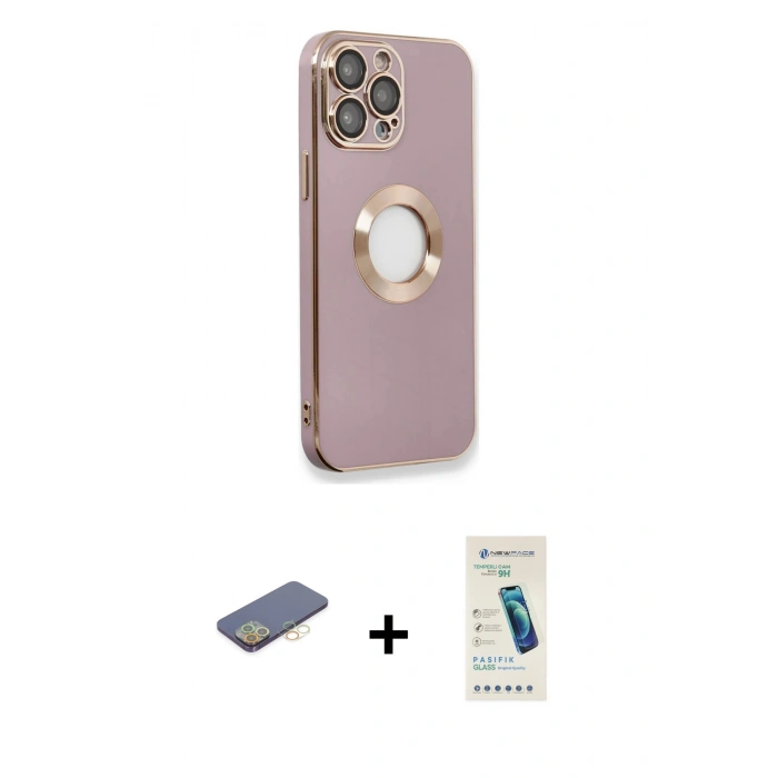 MARSİLYAN™- iPhone 13 Pro Max Kılıf İz Form Serisi - Şeffaf Pasifik Cam Ekran Koruyucu + Renkli Kamera Lens Koruma Cam - SI