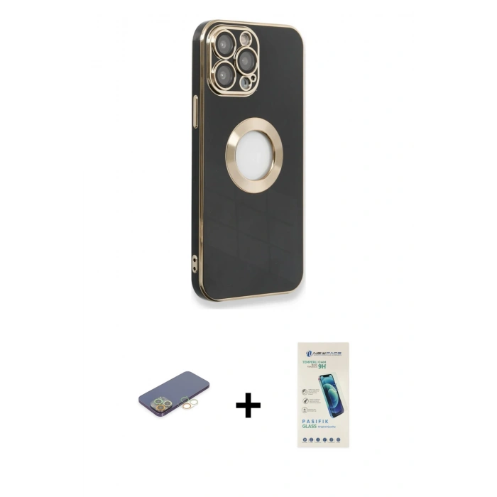 MARSİLYAN™- iPhone 13 Pro Max Kılıf İz Form Serisi - Şeffaf Pasifik Cam Ekran Koruyucu + Renkli Kamera Lens Koruma Cam - SI