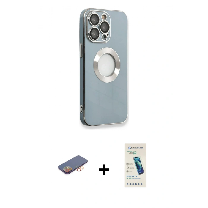 MARSİLYAN™- iPhone 13 Pro Max Kılıf İz Form Serisi - Şeffaf Pasifik Cam Ekran Koruyucu + Renkli Kamera Lens Koruma Cam - TU