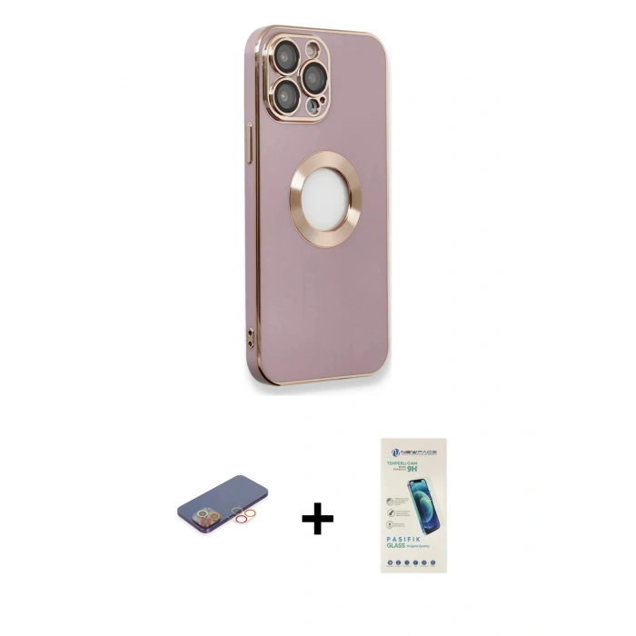 MARSİLYAN™- iPhone 13 Pro Max Kılıf İz Form Serisi - Şeffaf Pasifik Cam Ekran Koruyucu + Renkli Kamera Lens Koruma Cam - TU