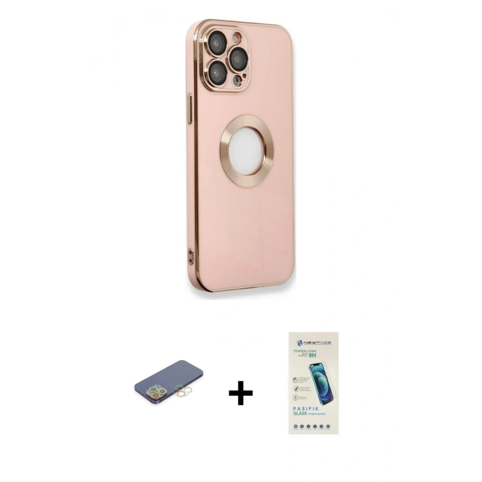 MARSİLYAN™- iPhone 13 Pro Max Kılıf İz Form Serisi - Şeffaf Pasifik Cam Ekran Koruyucu + Renkli Kamera Lens Koruma Cam - SI