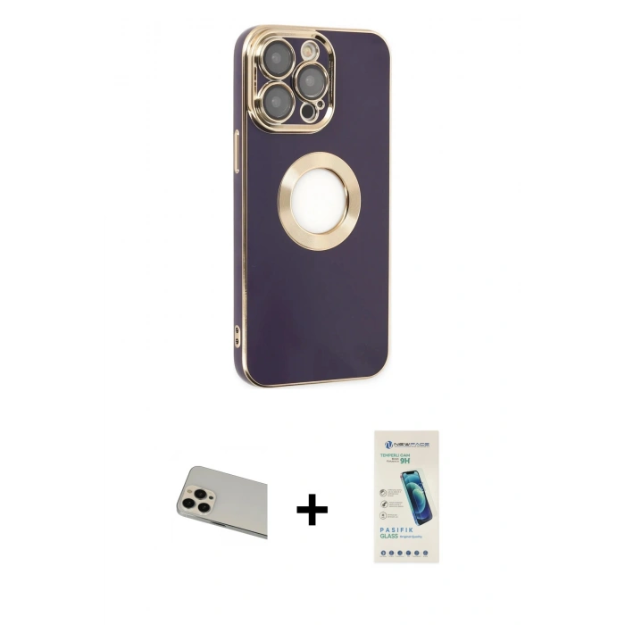MARSİLYAN™- iPhone 13 Pro Max Kılıf İz Form Serisi - Şeffaf Pasifik Cam Ekran Koruyucu + Rose Gold Rainbow Kamera Lens Koruma Cam