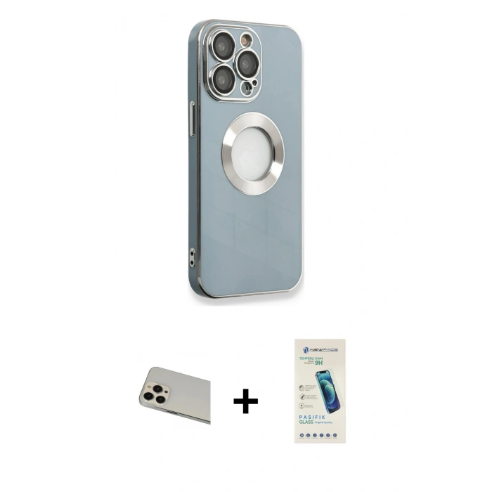 MARSİLYAN™- iPhone 13 Pro Max Kılıf İz Form Serisi - Şeffaf Pasifik Cam Ekran Koruyucu + Rose Gold Rainbow Kamera Lens Koruma Cam