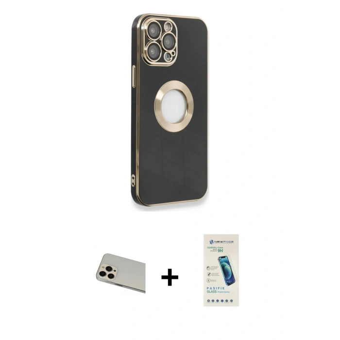 MARSİLYAN™- iPhone 13 Pro Max Kılıf İz Form Serisi - Şeffaf Pasifik Cam Ekran Koruyucu + Rose Gold Rainbow Kamera Lens Koruma Cam