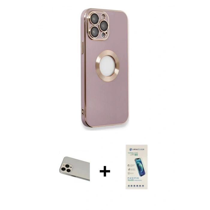 MARSİLYAN™- iPhone 13 Pro Max Kılıf İz Form Serisi - Şeffaf Pasifik Cam Ekran Koruyucu + Rose Gold Rainbow Kamera Lens Koruma Cam