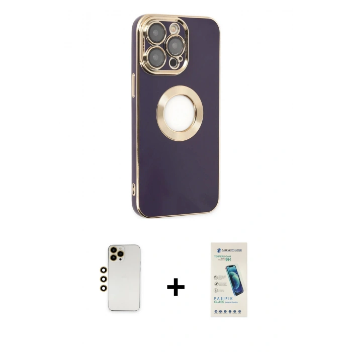 MARSİLYAN™- iPhone 13 Pro Max Kılıf İz Form Serisi - Şeffaf Pasifik Cam Ekran Koruyucu + Shine Kamera Lens - GD