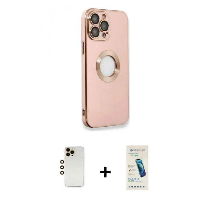 MARSİLYAN™- iPhone 13 Pro Max Kılıf İz Form Serisi - Şeffaf Pasifik Cam Ekran Koruyucu + Shine Kamera Lens - GD