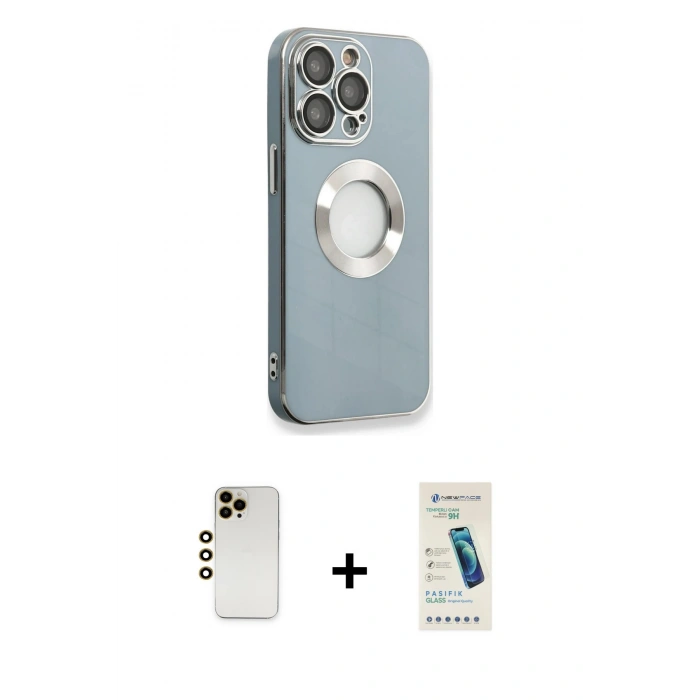 MARSİLYAN™- iPhone 13 Pro Max Kılıf İz Form Serisi - Şeffaf Pasifik Cam Ekran Koruyucu + Shine Kamera Lens - GD
