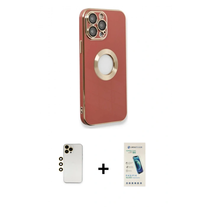 MARSİLYAN™- iPhone 13 Pro Max Kılıf İz Form Serisi - Şeffaf Pasifik Cam Ekran Koruyucu + Shine Kamera Lens - GD
