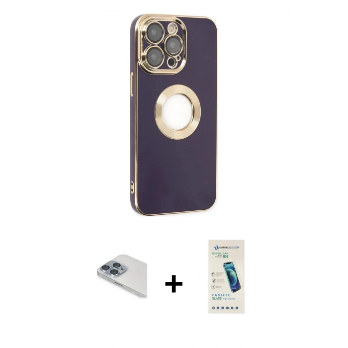 MARSİLYAN™- iPhone 13 Pro Max Kılıf İz Form Serisi - Şeffaf Pasifik Cam Ekran Koruyucu + Pers Alüminyum Kamera Lens - SABE