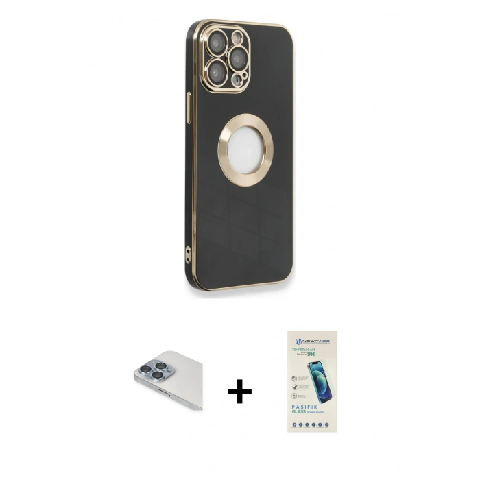 MARSİLYAN™- iPhone 13 Pro Max Kılıf İz Form Serisi - Şeffaf Pasifik Cam Ekran Koruyucu + Pers Alüminyum Kamera Lens - SABE