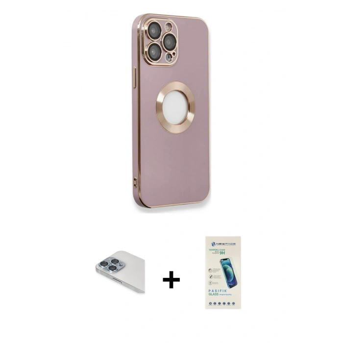 MARSİLYAN™- iPhone 13 Pro Max Kılıf İz Form Serisi - Şeffaf Pasifik Cam Ekran Koruyucu + Pers Alüminyum Kamera Lens - SABE