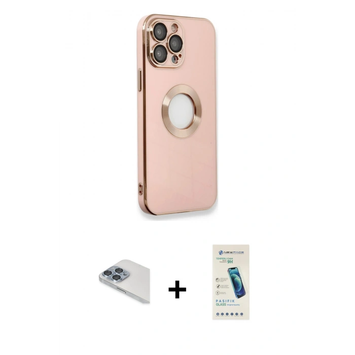 MARSİLYAN™- iPhone 13 Pro Max Kılıf İz Form Serisi - Şeffaf Pasifik Cam Ekran Koruyucu + Pers Alüminyum Kamera Lens - SABE
