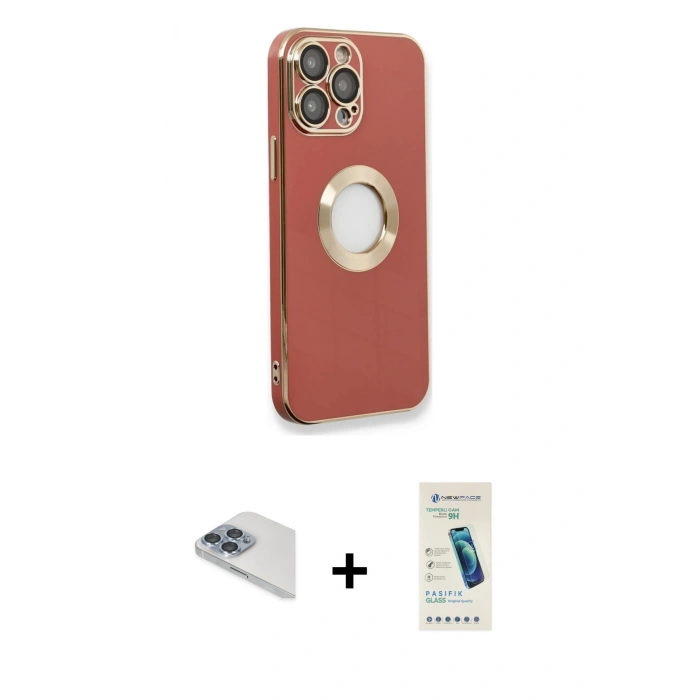 MARSİLYAN™- iPhone 13 Pro Max Kılıf İz Form Serisi - Şeffaf Pasifik Cam Ekran Koruyucu + Pers Alüminyum Kamera Lens - SABE