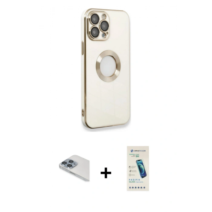 MARSİLYAN™- iPhone 13 Pro Max Kılıf İz Form Serisi - Şeffaf Pasifik Cam Ekran Koruyucu + Pers Alüminyum Kamera Lens - SABE