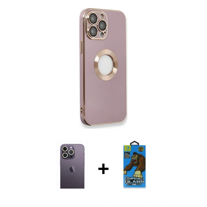 MARSİLYAN™- iPhone 13 Pro Max Kılıf İz Form Serisi - Siyah 18D Cam Ekran Koruyucu + Neon Fosforlu Kamera Lens - BZ
