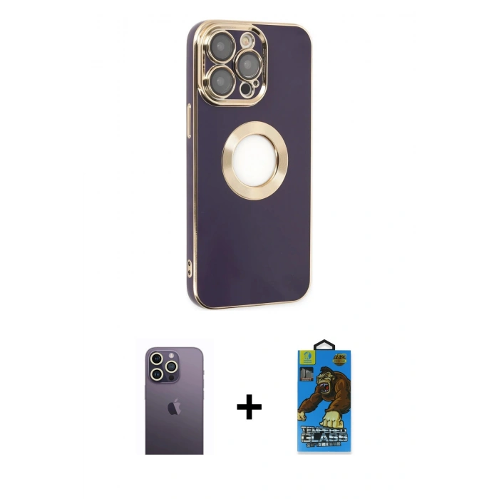 MARSİLYAN™- iPhone 13 Pro Max Kılıf İz Form Serisi - Siyah 18D Cam Ekran Koruyucu + Neon Fosforlu Kamera Lens - BZ