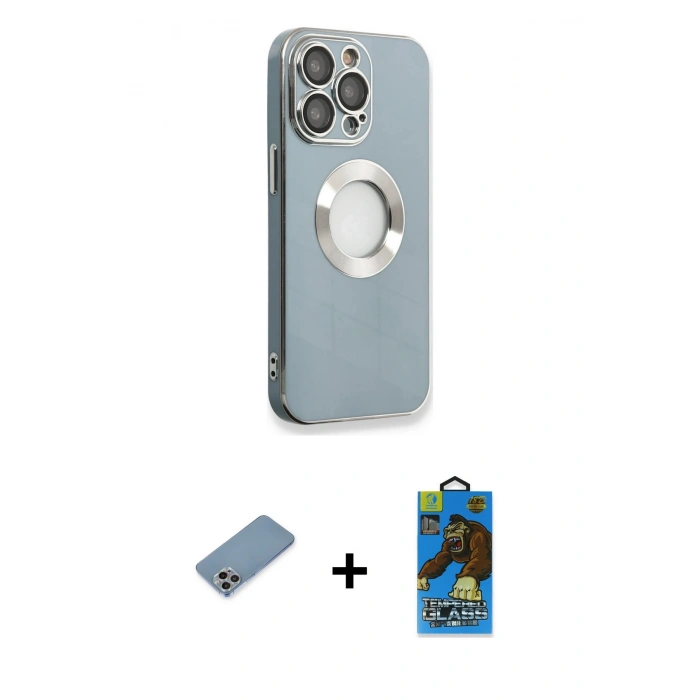 MARSİLYAN™- iPhone 13 Pro Max Kılıf İz Form Serisi - Siyah 18D Cam Ekran Koruyucu + Shine Kamera Lens Koruma Cam - GI