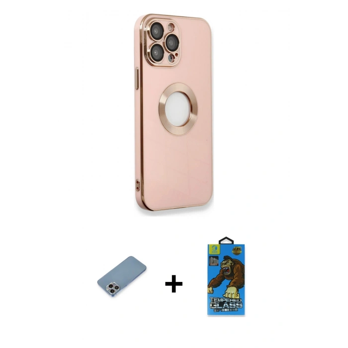 MARSİLYAN™- iPhone 13 Pro Max Kılıf İz Form Serisi - Siyah 18D Cam Ekran Koruyucu + Shine Kamera Lens Koruma Cam - GI