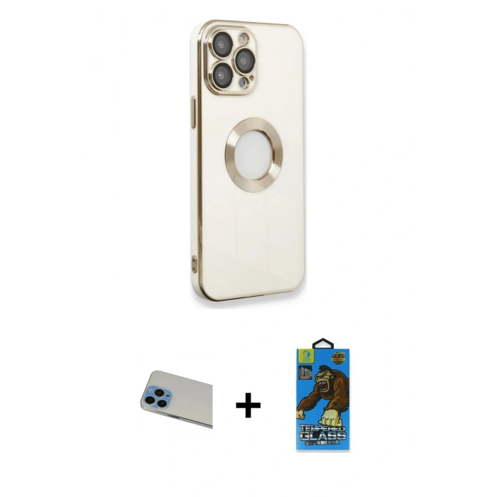 MARSİLYAN™- iPhone 13 Pro Max Kılıf İz Form Serisi - Siyah 18D Cam Ekran Koruyucu + Rainbow Kamera Lens Koruma Cam - MI