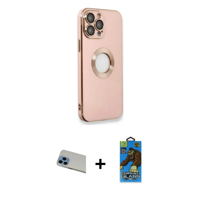 MARSİLYAN™- iPhone 13 Pro Max Kılıf İz Form Serisi - Siyah 18D Cam Ekran Koruyucu + Rainbow Kamera Lens Koruma Cam - MI