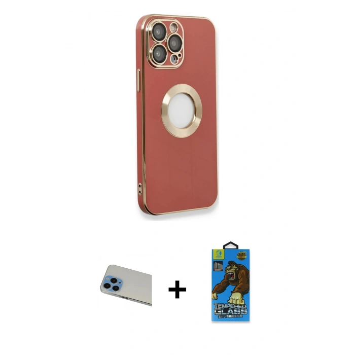 MARSİLYAN™- iPhone 13 Pro Max Kılıf İz Form Serisi - Siyah 18D Cam Ekran Koruyucu + Rainbow Kamera Lens Koruma Cam - MI