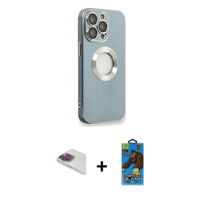 MARSİLYAN™- iPhone 13 Pro Max Kılıf İz Form Serisi - Siyah 18D Cam Ekran Koruyucu + Pers Alüminyum Kamera Lens - GI
