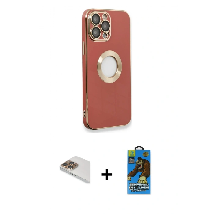 MARSİLYAN™- iPhone 13 Pro Max Kılıf İz Form Serisi - Siyah 18D Cam Ekran Koruyucu + Pers Alüminyum Kamera Lens - GD