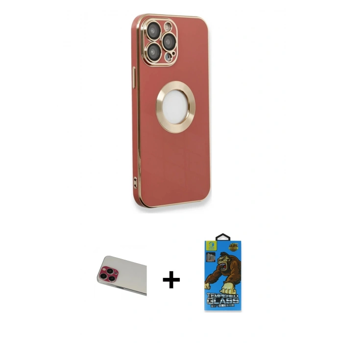 MARSİLYAN™- iPhone 13 Pro Max Kılıf İz Form Serisi - Siyah 18D Cam Ekran Koruyucu + Rainbow Kamera Lens Koruma Cam - KI