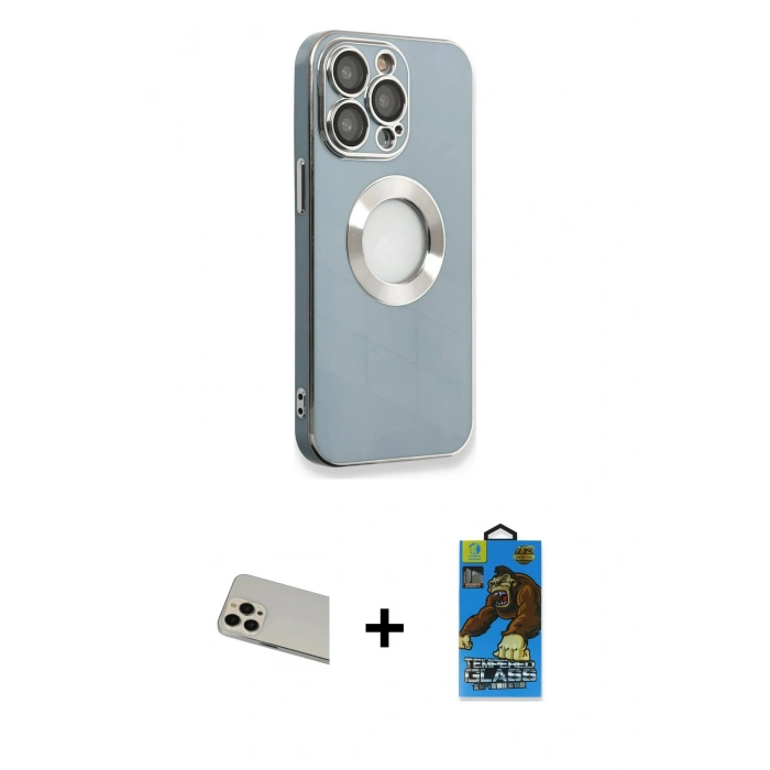 MARSİLYAN™- iPhone 13 Pro Max Kılıf İz Form Serisi - Siyah 18D Cam Ekran Koruyucu + Rainbow Kamera Lens Koruma Cam - REGD
