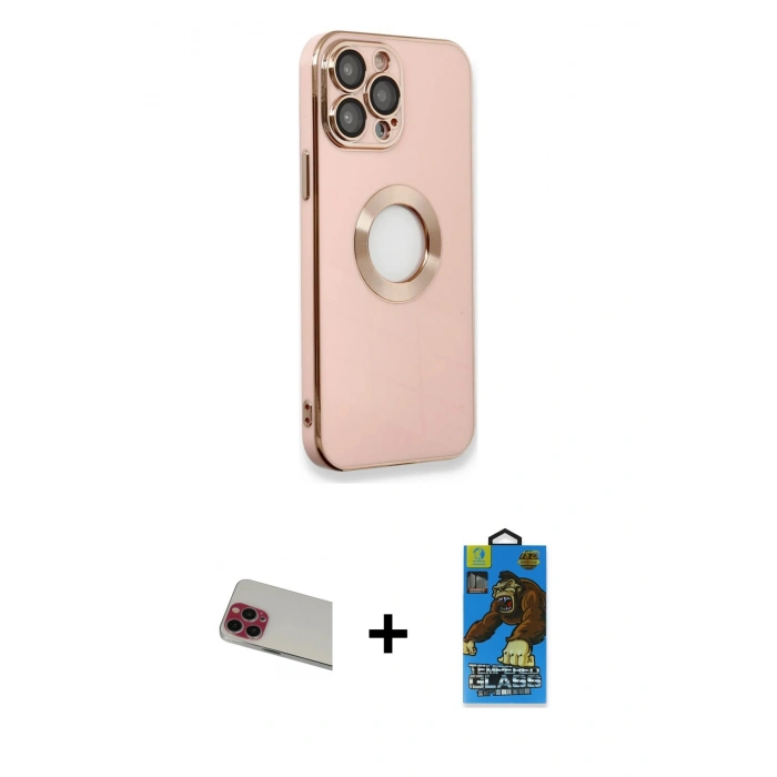 MARSİLYAN™- iPhone 13 Pro Max Kılıf İz Form Serisi - Siyah 18D Cam Ekran Koruyucu + Rainbow Kamera Lens Koruma Cam - KI