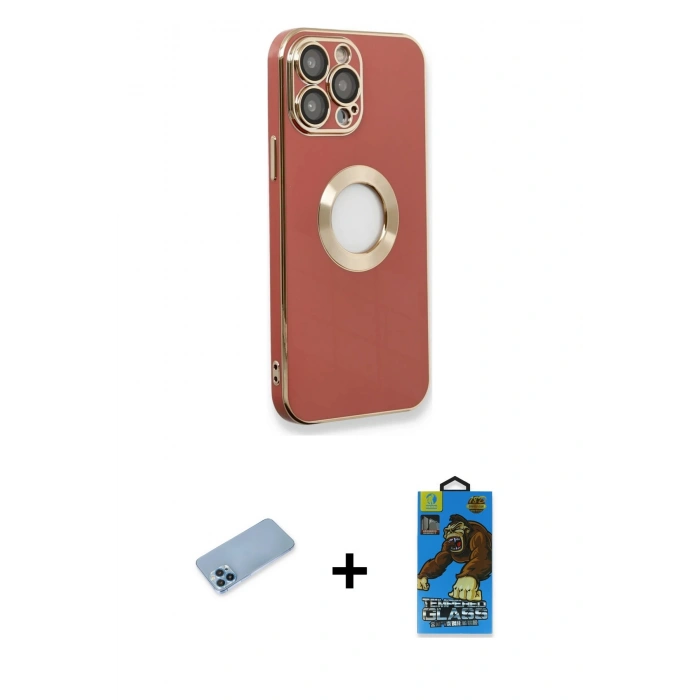 MARSİLYAN™- iPhone 13 Pro Max Kılıf İz Form Serisi - Siyah 18D Cam Ekran Koruyucu + Shine Kamera Lens Koruma Cam - MI
