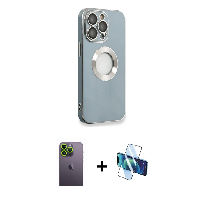 MARSİLYAN™- iPhone 13 Pro Max Kılıf İz Form Serisi - Siyah 3D Antistatik Cam Ekran Koruyucu + Neon Fosforlu Kamera Lens - YL