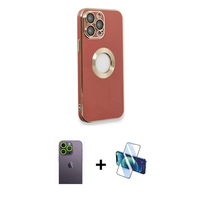 MARSİLYAN™- iPhone 13 Pro Max Kılıf İz Form Serisi - Siyah 3D Antistatik Cam Ekran Koruyucu + Neon Fosforlu Kamera Lens - YL