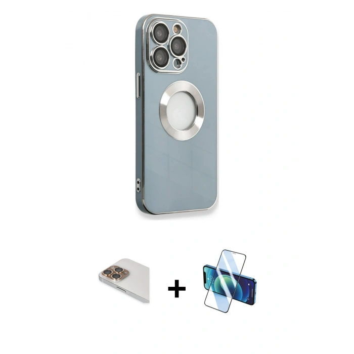 MARSİLYAN™- iPhone 13 Pro Max Kılıf İz Form Serisi - Siyah 3D Antistatik Cam Ekran Koruyucu + Pers Alüminyum Kamera Lens - GD