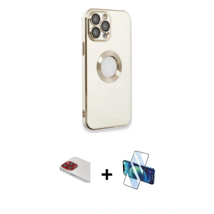 MARSİLYAN™- iPhone 13 Pro Max Kılıf İz Form Serisi - Siyah 3D Antistatik Cam Ekran Koruyucu + Pers Alüminyum Kamera Lens - KI